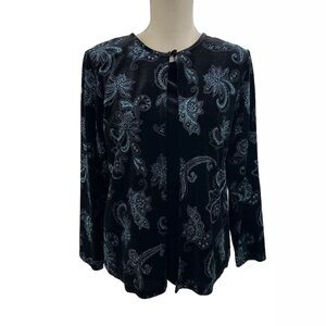 NWOT Notations Glitter Paisley Print Jacket & Shell MEDIUM Black Blue Velvet